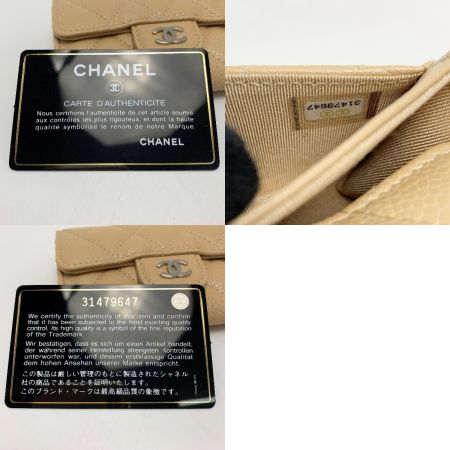  CHANEL シャネル カードケース ココマーク キャビアスキン ベージュ シルバー金具 レディース