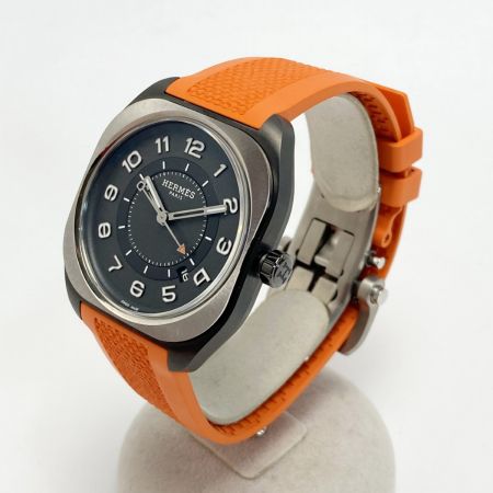  HERMES エルメス H08 デイト SP1.741 グレー チタン 自動巻き メンズ 腕時計 箱有