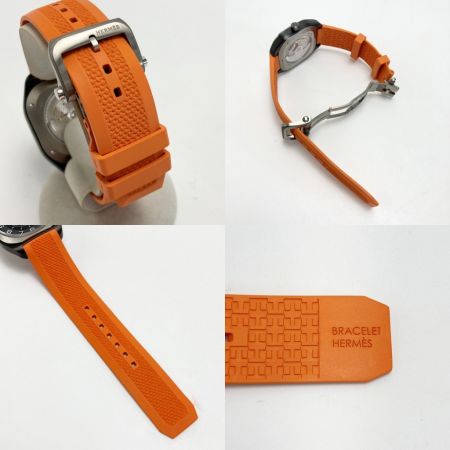  HERMES エルメス H08 デイト SP1.741 グレー チタン 自動巻き メンズ 腕時計 箱有
