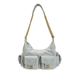 ☆☆ CHANEL シャネル マトラッセホーボーバッグ AS5339 ラムスキン ライトグレー ショルダーバッグ レディース  Bランク