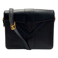 ☆☆ Yves Saint Laurent イブサンローラン YSLロゴ カサンドラ ブラック ショルダーバッグ Cランク