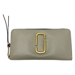 ☆☆ MARC JACOBS マークジェイコブス M0014280 ダブルＪ グレージュ×アイボリー ラウンドファスナー 長財布 Cランク