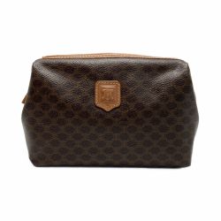 ☆☆ CELINE セリーヌ マカダム柄 ポーチ ブラウン PVC×レザー コスメポーチ Bランク