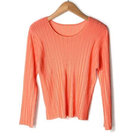 ISSEY MIYAKE イッセイミヤケ PLEATS PLEASE 長袖カットソー PP01-FK313 サーモンピンク サイズ 3 レディース