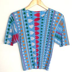 ☆☆ ISSEY MIYAKE イッセイミヤケ PLEATS PLEASE プリーツカットソー 半袖 PP12-JK442 スカイブルー サイズ 3 レディース Cランク