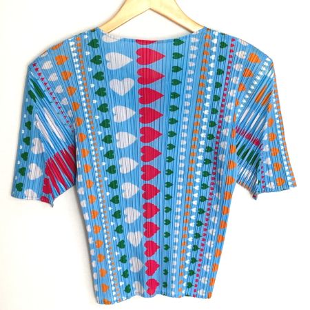  ISSEY MIYAKE イッセイミヤケ PLEATS PLEASE プリーツカットソー 半袖 PP12-JK442 スカイブルー サイズ 3 レディース