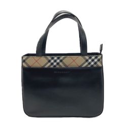 ☆☆ BURBERRY バーバリー ノバチェック ハンドバッグ ブラック×ベージュ キャンバス/レザー トートバッグ Bランク