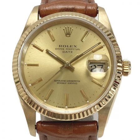  ROLEX ロレックス オイスターパーペチュアル デイト L番 K18YG 15238 自動巻き メンズ 腕時計 箱・ギャランティ有