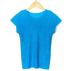 ☆☆ ISSEY MIYAKE イッセイミヤケ PLEATS PLEASE プリーツ カットソー 半袖 PP03-FK372 スカイブルー サイズ 3 レディース Bランク