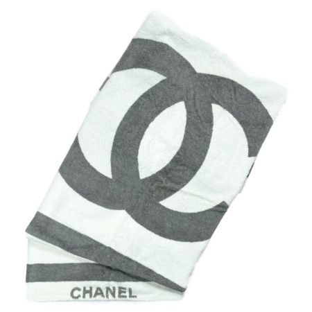  CHANEL シャネル CC ココマーク コットン ホワイト×グレー ビーチタオル バスタオル