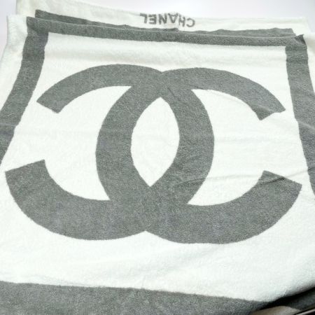  CHANEL シャネル CC ココマーク コットン ホワイト×グレー ビーチタオル バスタオル