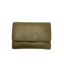 FURLA フルラ 3つ折り財布 レザー オリーブ レディース ゴールド金具 Bランク