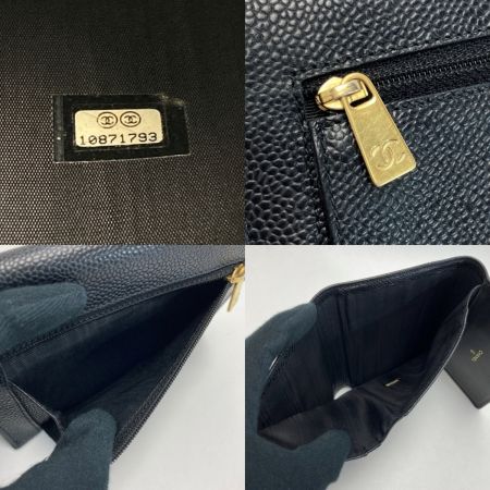  CHANEL シャネル ココマーク 3つ折り財布 A13225 ブラック キャビアスキン ギャランティカード有