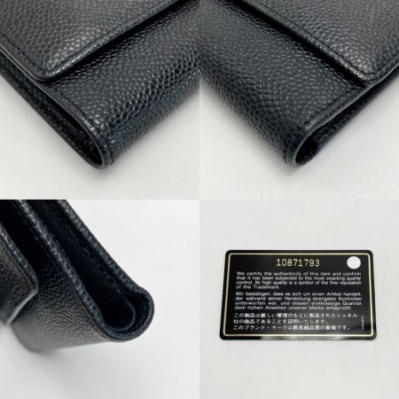  CHANEL シャネル ココマーク 3つ折り財布 A13225 ブラック キャビアスキン ギャランティカード有