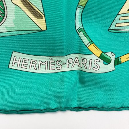  HERMES エルメス カレ90 VOYAGE EN ETOFFES 世界の布地を巡る旅 スカーフ グリーン シルク