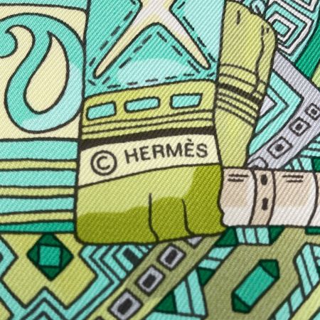  HERMES エルメス カレ90 VOYAGE EN ETOFFES 世界の布地を巡る旅 スカーフ グリーン シルク