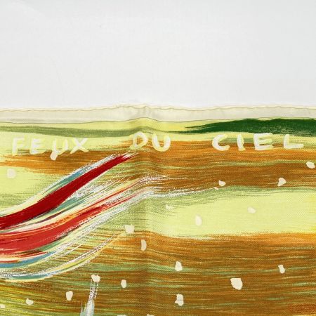  HERMES エルメス カレ90 FEUX DU CIEL 天の火 スカーフ イエロー シルク100％