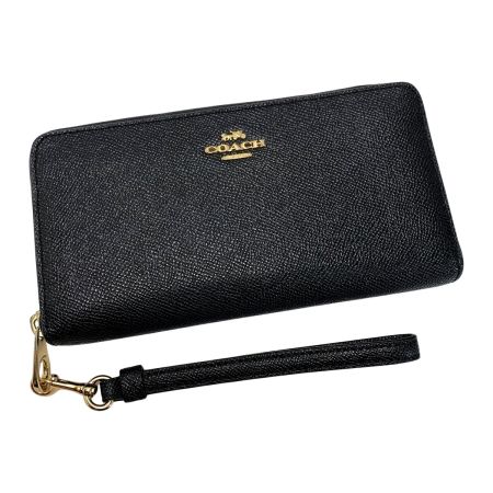  COACH コーチ レザー C3441 ブラック ラウンドファスナー 長財布 ストラップ付 レディース