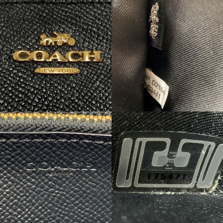  COACH コーチ レザー C3441 ブラック ラウンドファスナー 長財布 ストラップ付 レディース
