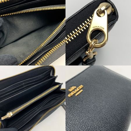  COACH コーチ レザー C3441 ブラック ラウンドファスナー 長財布 ストラップ付 レディース