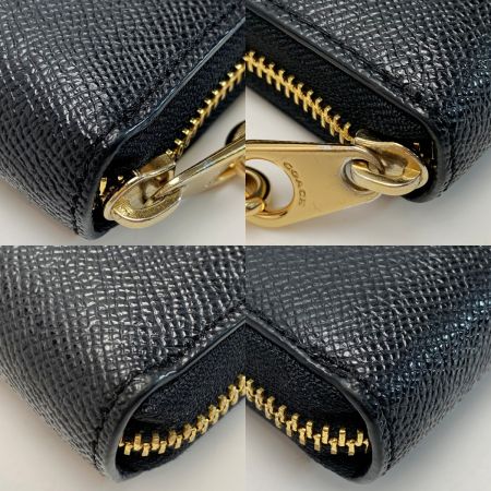  COACH コーチ レザー C3441 ブラック ラウンドファスナー 長財布 ストラップ付 レディース