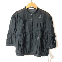 ☆☆ mina perhonen リネンギャザーブラウス ACS1304 ブラック SIZE 38 レディース Aランク