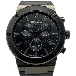 ☆☆ Salvatore Ferragamo サルヴァトーレフェラガモ F-80 クロノグラフ FIJ 011608071062 ブラック クォーツ メンズ 腕時計 Bランク
