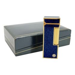 ☆☆ dunhill ダンヒル ダンヒル ブルー系×ゴールド系  ローラーガスライター 箱有 Cランク