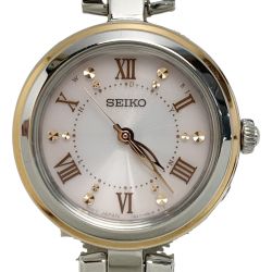 ☆☆ SEIKO セイコー 電波ソーラー ステンレススチール SWFH090 シルバー/ゴールド 腕時計 レディース Bランク