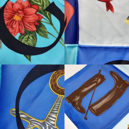  GUCCI グッチ パネル ヴィンテージスカーフ マルチカラー ブルー系 シルク100％