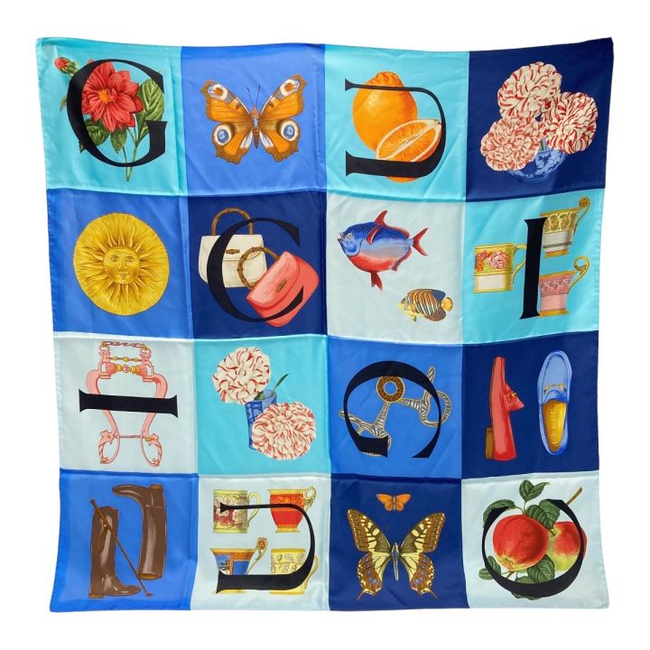 GUCCI グッチ パネル ヴィンテージスカーフ マルチカラー ブルー系  