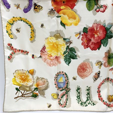  GUCCI グッチ フローラル柄 アイボリー シルク スカーフ