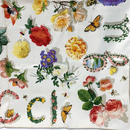  GUCCI グッチ フローラル柄 アイボリー シルク スカーフ