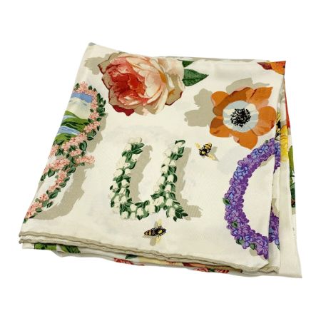  GUCCI グッチ フローラル柄 アイボリー シルク スカーフ