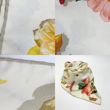  GUCCI グッチ フローラル柄 アイボリー シルク スカーフ