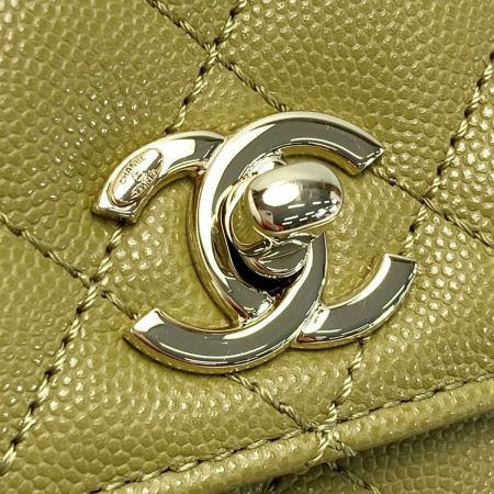  CHANEL シャネル マトラッセ ココハンドルXS ハンドバッグ A92990 オリーブ キャビアスキン チェーンショルダー