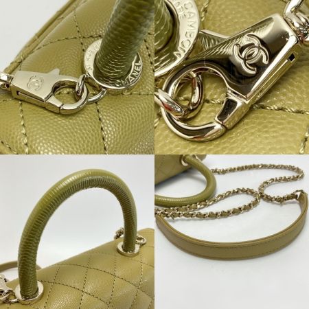  CHANEL シャネル マトラッセ ココハンドルXS ハンドバッグ A92990 オリーブ キャビアスキン チェーンショルダー