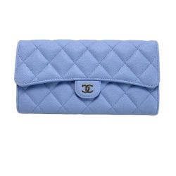 ☆☆ CHANEL シャネル マトラッセ キャビアスキン ロングフラップウォレット AP0241 ブルー 長財布 シルバー金具 Bランク