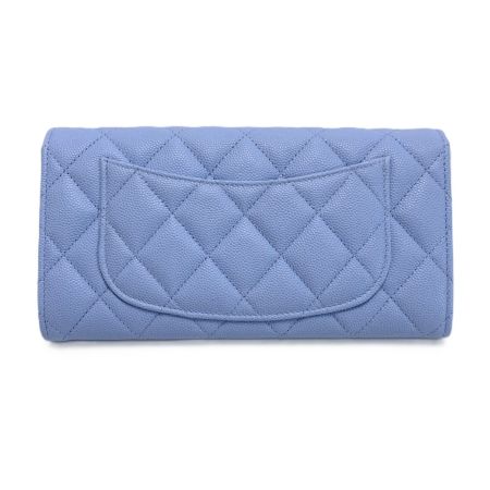  CHANEL シャネル マトラッセ キャビアスキン ロングフラップウォレット AP0241 ブルー 長財布 シルバー金具