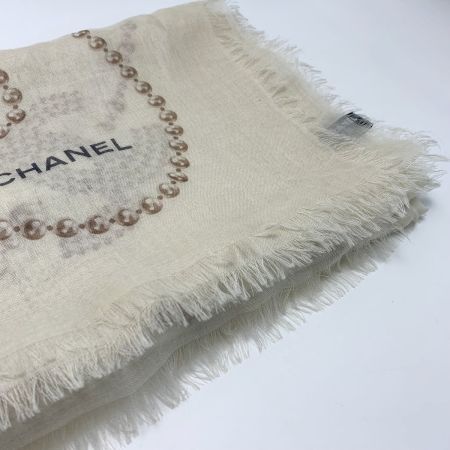  CHANEL シャネル パールネックレス柄  ベージュ 大判スカーフ