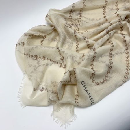  CHANEL シャネル パールネックレス柄  ベージュ 大判スカーフ