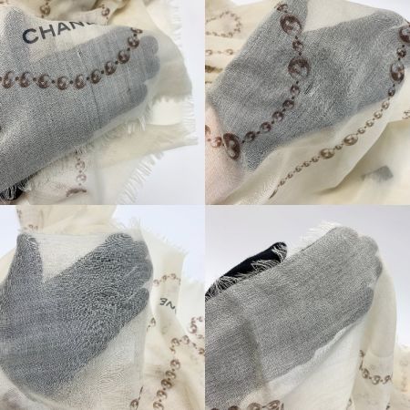  CHANEL シャネル パールネックレス柄  ベージュ 大判スカーフ