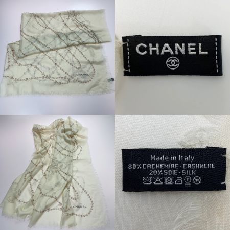  CHANEL シャネル パールネックレス柄  ベージュ 大判スカーフ