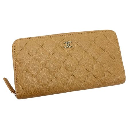  CHANEL シャネル ココマーク マトラッセ キャビアスキン A50097 ベージュ ラウンドファスナー 長財布 レディース