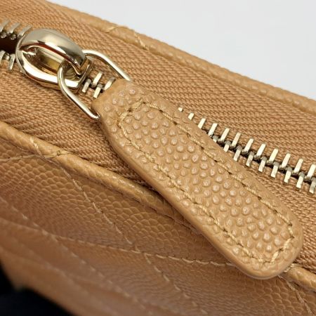  CHANEL シャネル ココマーク マトラッセ キャビアスキン A50097 ベージュ ラウンドファスナー 長財布 レディース