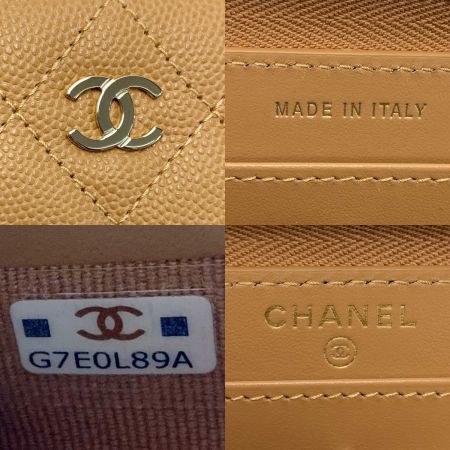  CHANEL シャネル ココマーク マトラッセ キャビアスキン A50097 ベージュ ラウンドファスナー 長財布 レディース