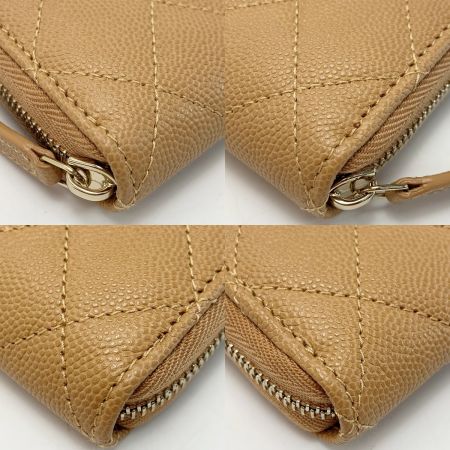 CHANEL シャネル ココマーク マトラッセ キャビアスキン A50097 ベージュ ラウンドファスナー 長財布 レディース