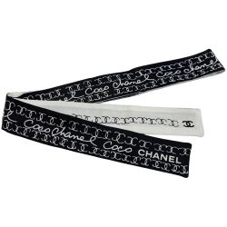 ☆☆ CHANEL シャネル ヘアバンド 細いスカーフ ツイリー シルク100％ ブラック×ホワイト Cランク