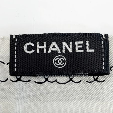  CHANEL シャネル ヘアバンド 細いスカーフ ツイリー シルク100％ ブラック×ホワイト