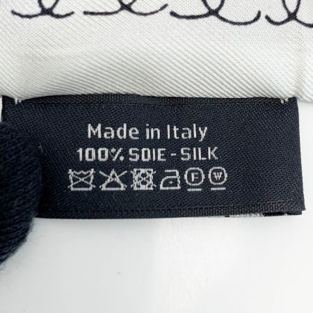  CHANEL シャネル ヘアバンド 細いスカーフ ツイリー シルク100％ ブラック×ホワイト